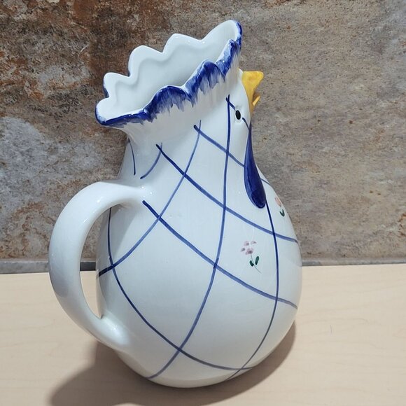 Vintage Italian Ceramic Rooster Chicken Pitcher Watering Jug Hand Painted - Picture 12 of 13